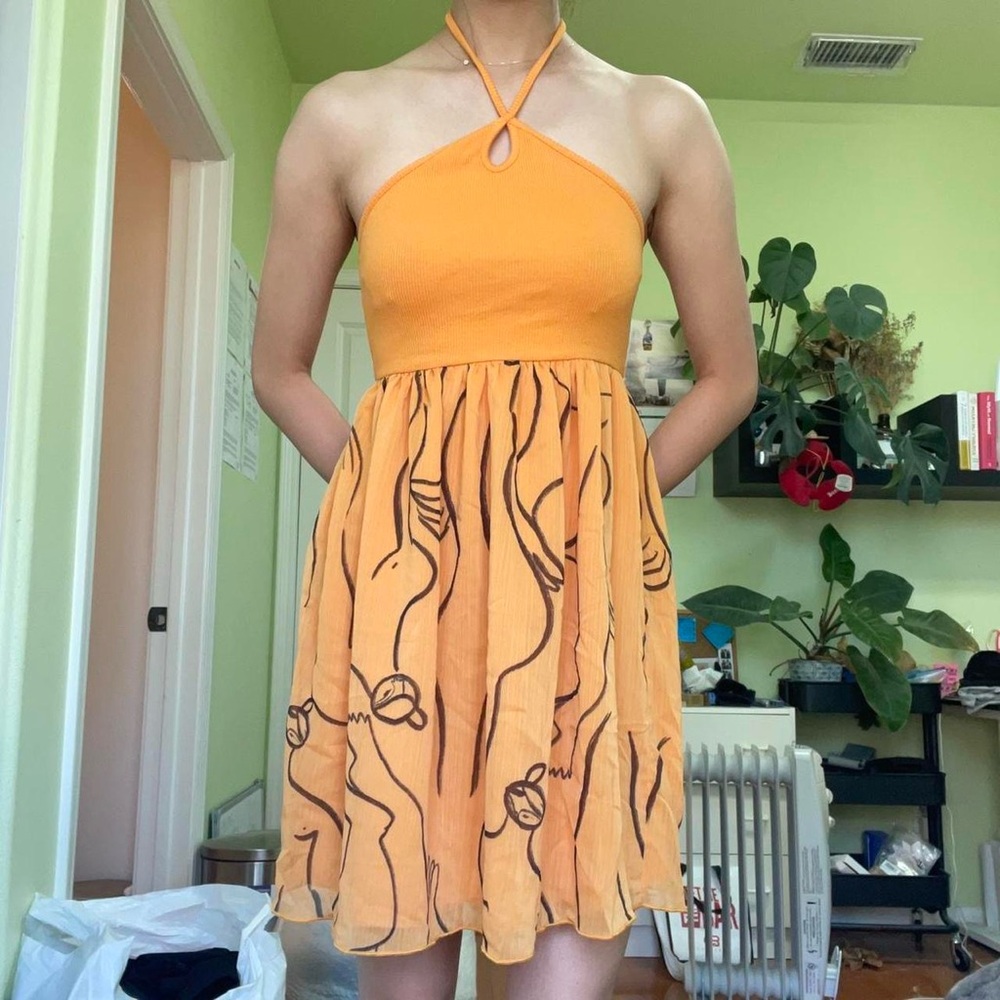 ZARA DINA orange halter mini dress